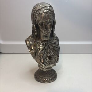 Antique Silver Plated Madonna SC De Maria Bust  Religious Statue About 7” H